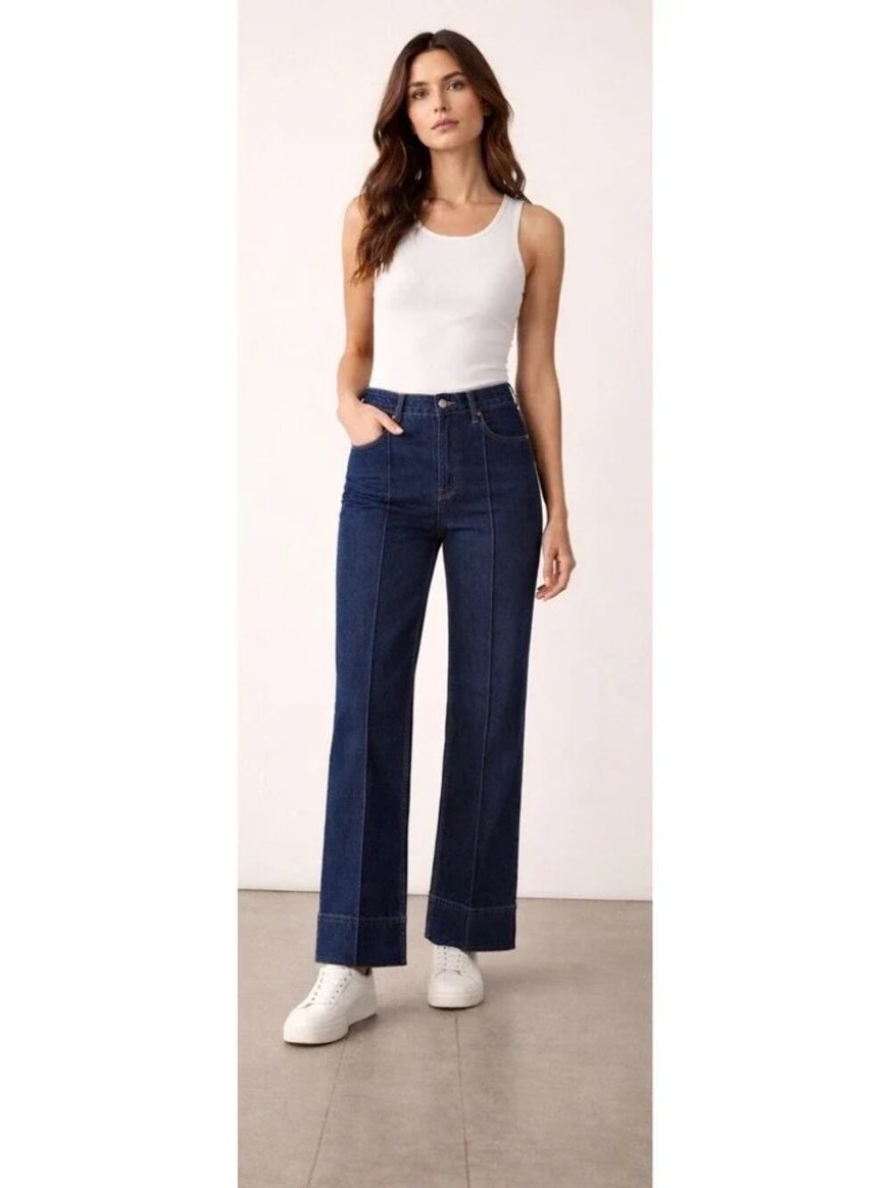 Habitual Pintuck Jeans Dark Wash High Rise Wide Leg Cuffed Denim Structured 4/27